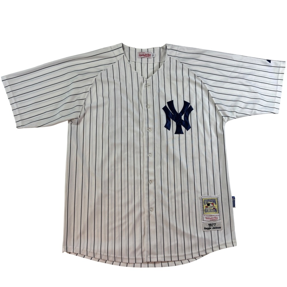 Mitchell & Ness 1977 Reggie Jackson NY Yankees Jersey White Pinstripe Men's 52